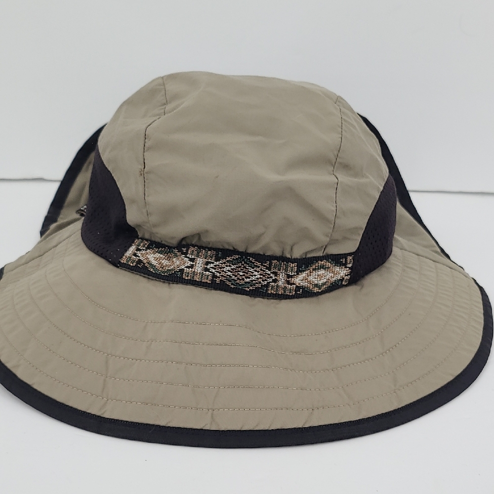 Tan and Black Wide-Brimmed Hat with Geometric Band